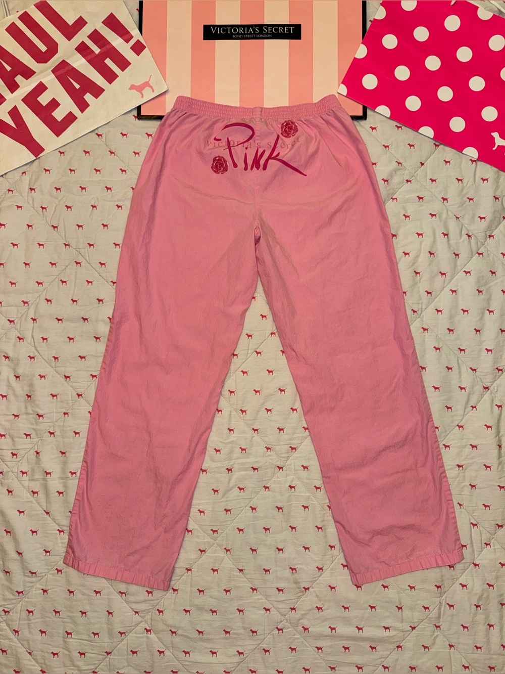 VS PINK VINTAGE Y2K 2003 PAJAMA PANTS PJS FLORAL ROSES LOGO RARE HTF SMALL